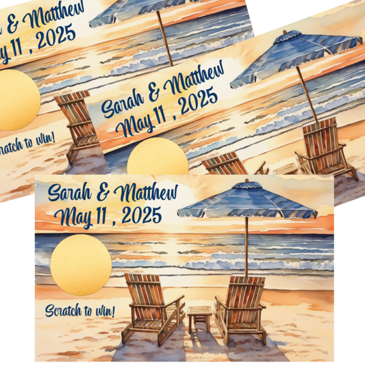 Beach Sunset Bridal Shower Party Game Personalized Scratch Off Cards