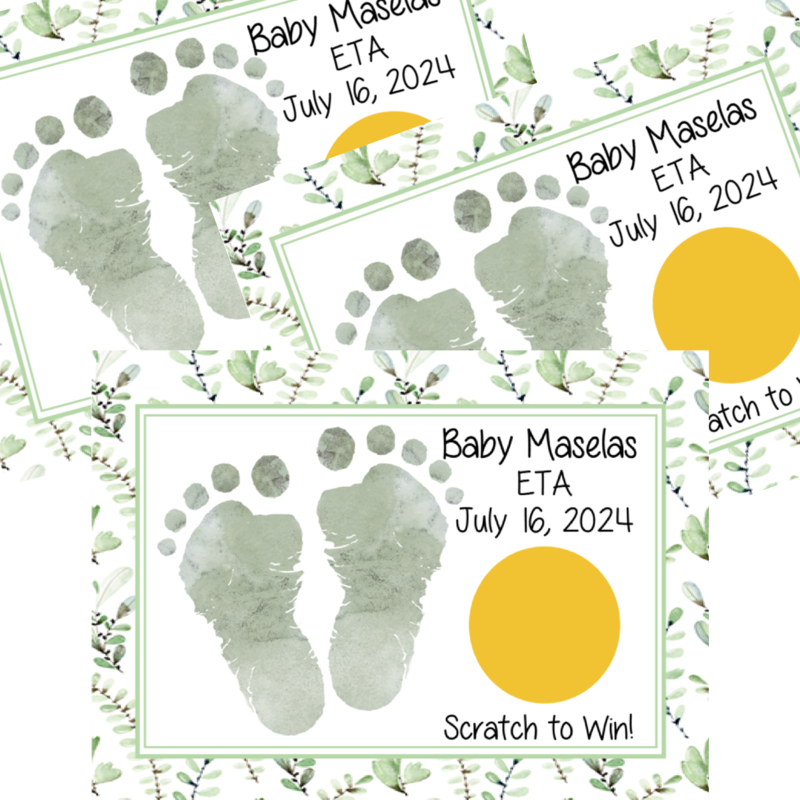 Green Baby Feet Baby Shower Scratch Off Game Cards