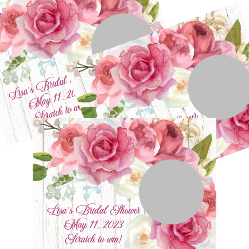 Personalized Blush Pink Rustic Rose Scratch Off Game Cards